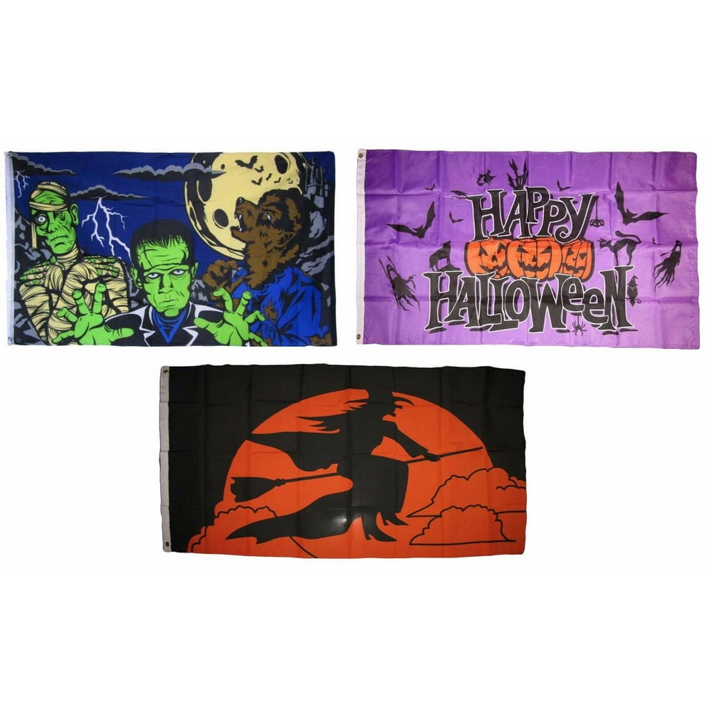 3x5 Happy Halloween 3 Pack Flag Wholesale Set 15 Combo 3x5 Banner