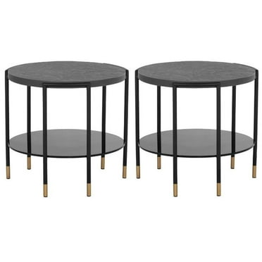 Home Square Zuma 23.5" Concrete and Tempered Glass End Table in Black - Set of 2