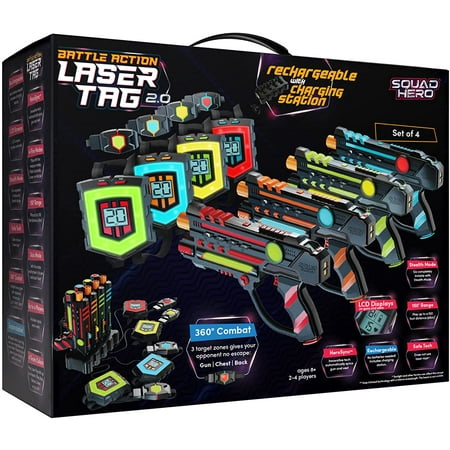 Squad Hero Rechargeable Laser Tag 2.0 blaster with 360 sensors  Innovative LCDs  Herosync  4 Set - Gifts for Teens and Adults Boys & Girls ages 8-12 - Cool Group Activity Family Fun