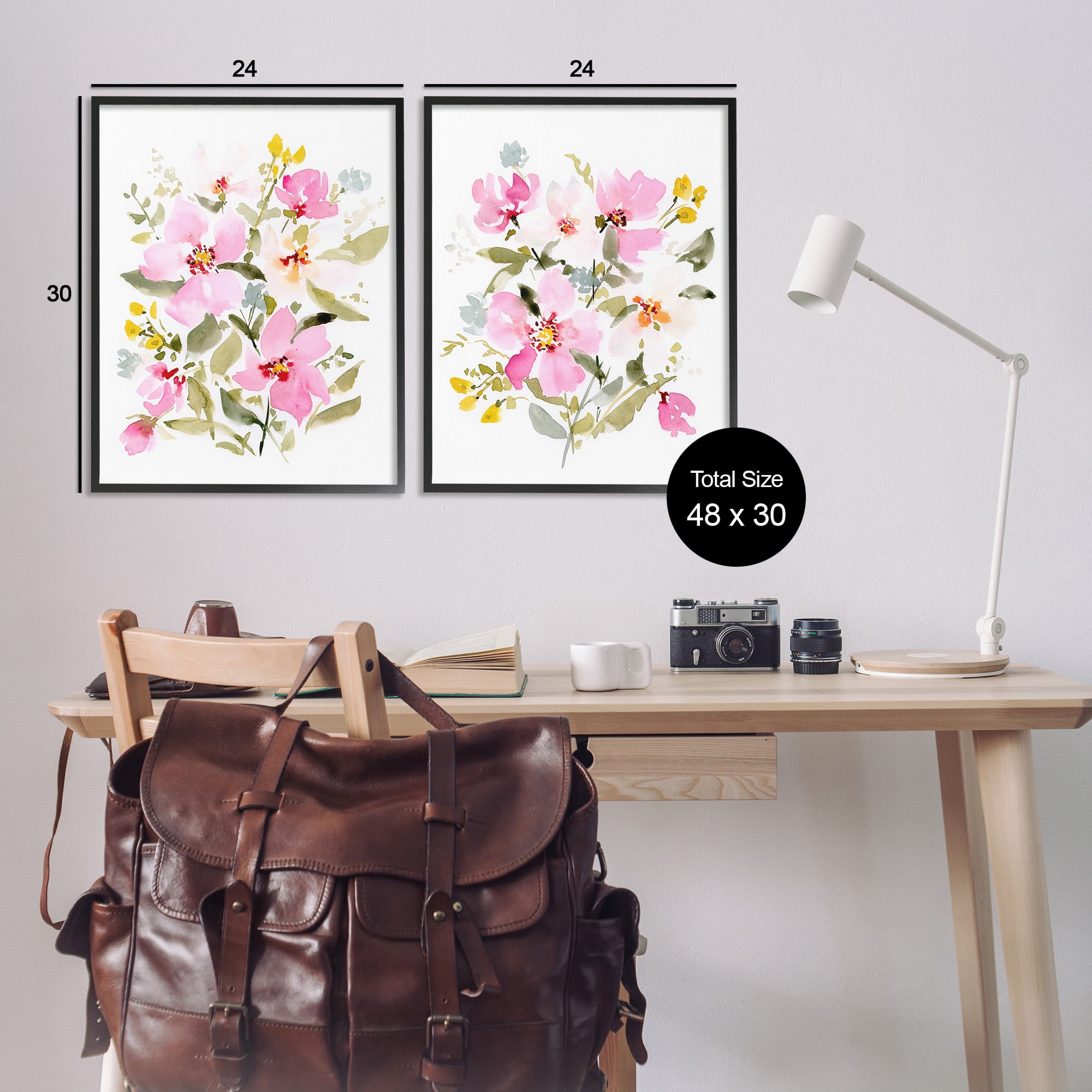 Stupell Industries Pink Scattered Blooms Botanical & Floral Painting Black Framed Art Print Wall Art, 24 x 30, Set of 2
