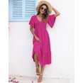 thumbnail image 4 of Vestido de verano AUSELILY para mujer, cuello en V, manga corta, rojo rosa, 4 of 6