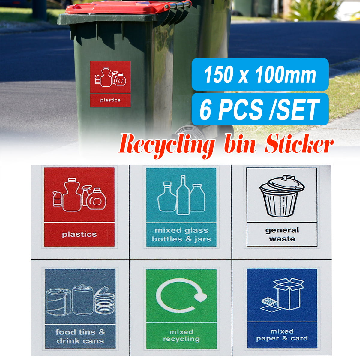 100 mm x 150 mm GENERAL Waste Autocollant-Recyclage Autocollant Auto-adhésif 
