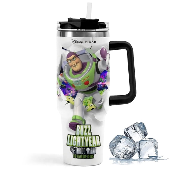 Buzz Lightyear StrawSip Double-Wall Insulated Stainless Steel Tumbler with Handle 40oz Car Cup Water Bottle Gifts
