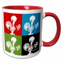 3drose, Four Portuguese Roosters in Black, Red, Blue and Green Color, 11oz Two-tone Red Mug