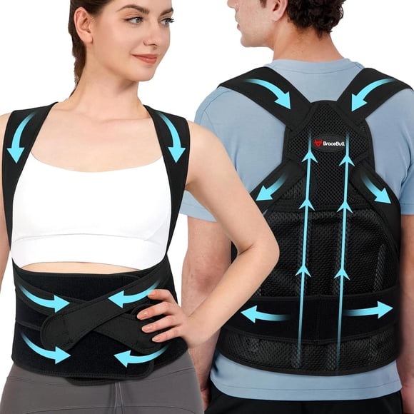 Corrector de postura BraceBull para hombres y mujeres, soporte lumbar con correas de hombro ajustables para un entrenamiento postural cómodo, invisible bajo la ropa (grande)