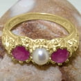 thumbnail image 5 of LBG British Made 9k Yellow Gold Cultured Pearl & Ruby Womens Statement Ring - 33 size options - Size 8, 5 of 7