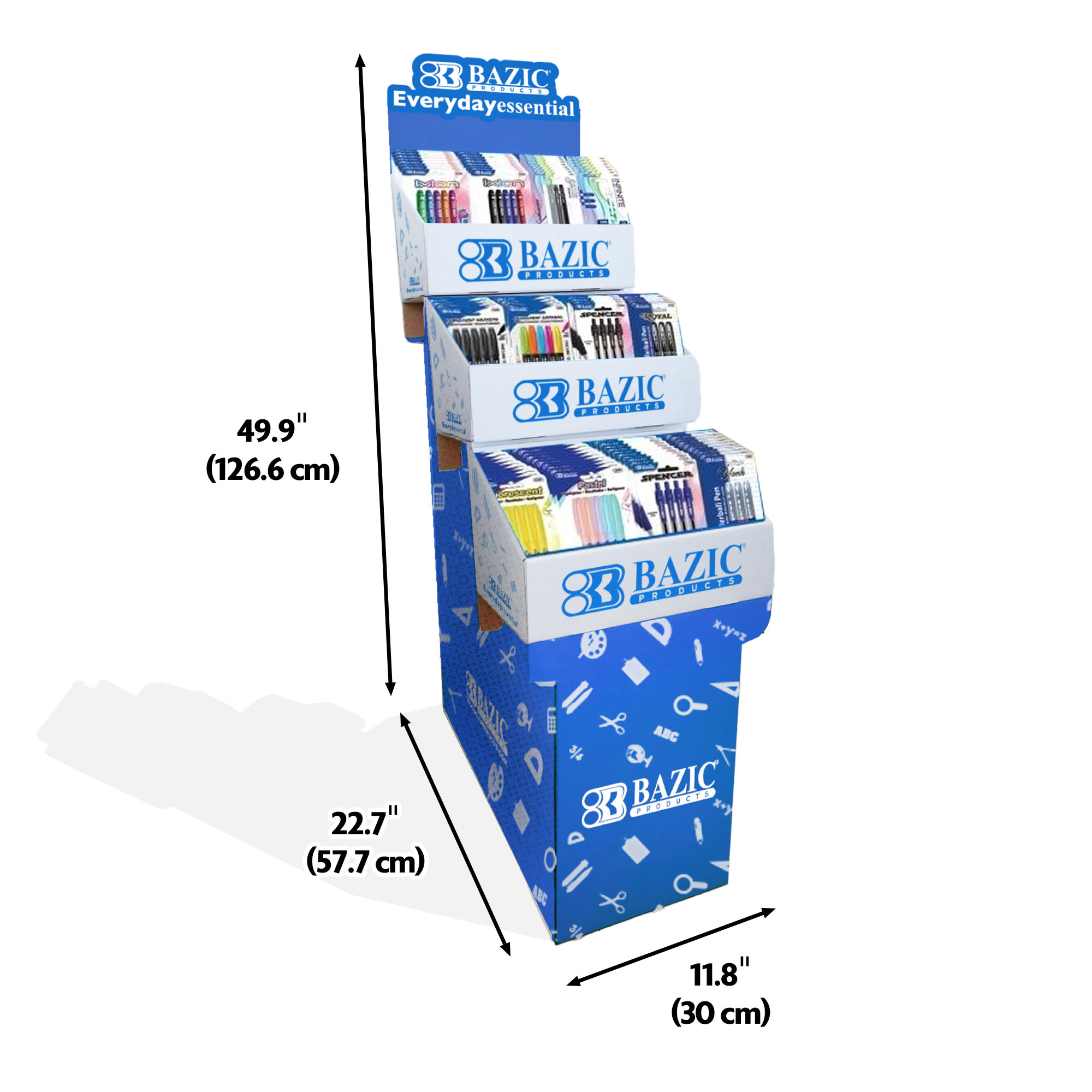 BAZIC Writing Instruments with Compact Floor Display, 157 Units Count, Markers Pens Highlighters Mechanical Pencils
