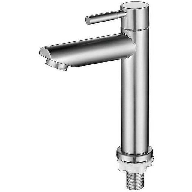 Grifo de lavabo de acero inoxidable con agua fría individual, grifo de lavabo plateado
