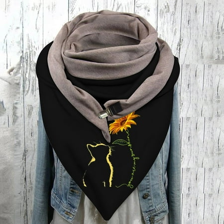 

VBXOAE Women s Cat Animal Cotton Malaysian Warm Button Scarf