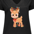 thumbnail image 4 of Inktastic Cute Christmas Reindeer with Christmas Lights Women's Plus Size V-Neck T-Shirt, 4 of 5