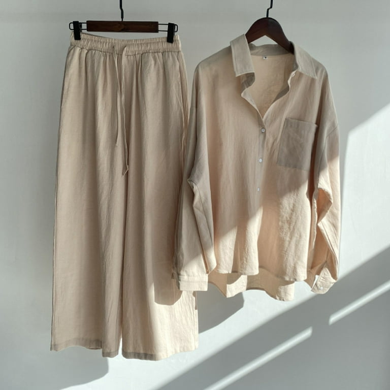 Linen Pajama Set: Long Sleeved Top & Shorts