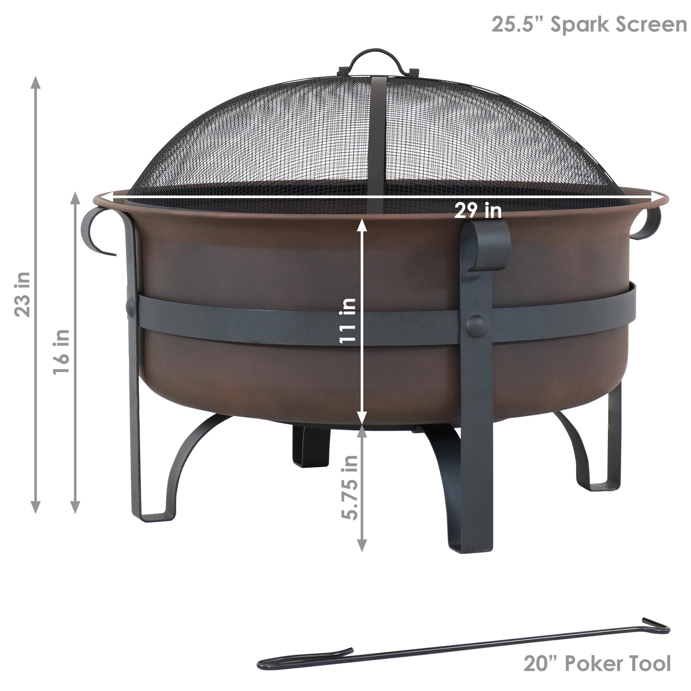Sunnydaze 29" Round Wood-Burning Bronze Finish Steel Fire Pit Bowl with Spark Screen and Poker