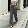 thumbnail image 4 of ZHYou No Boundarie Linen Pants for Women Wide Leg Drawstring Stretchy Waist Casual Loose Fit Lightweight Trousers with Pockets,Dark Gray,Size 3XL, 4 of 5