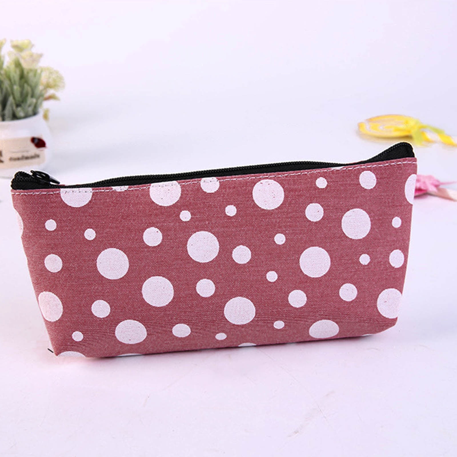 COFEST Long Polka Candy Colored Pencil Case Creative Canvas Pencil Case  Cute Pencil Case Small Slim Pencil Case Slim Polka Dot Pencil Pouches  Orange 