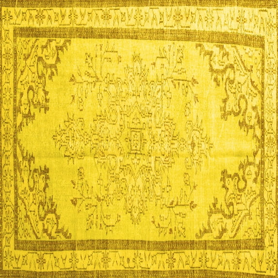 Ahgly Company Indoor Square Persian Yellow Traditional Area Rugs, 3' Square