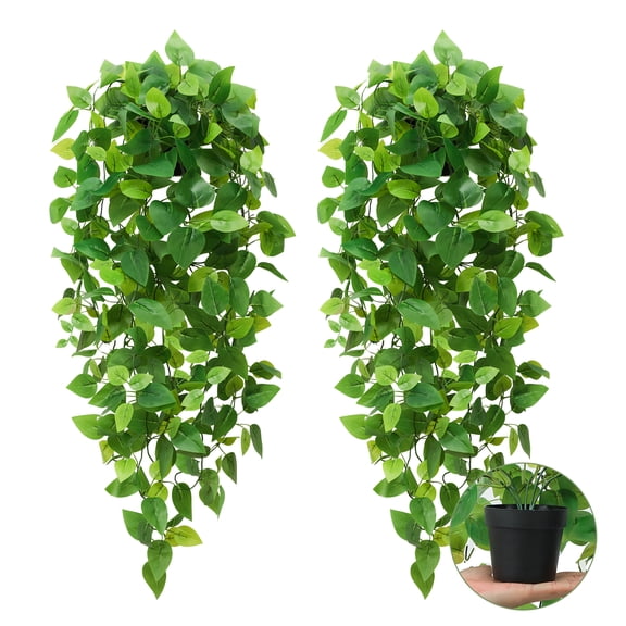 Yastouay 2Pcs Artificial Hanging Plants Indoor Fake Greenery Potted Faux Plants Ivy for Home Room Decor