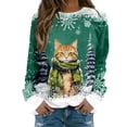 thumbnail image 1 of Chandail en Molleton Imprimé Joyeux Noël pour Femmes Col Rond Décontracté Manches Longues Coupe Ample Blouse d'Entraînement Col Rond Confortable, 1 of 4