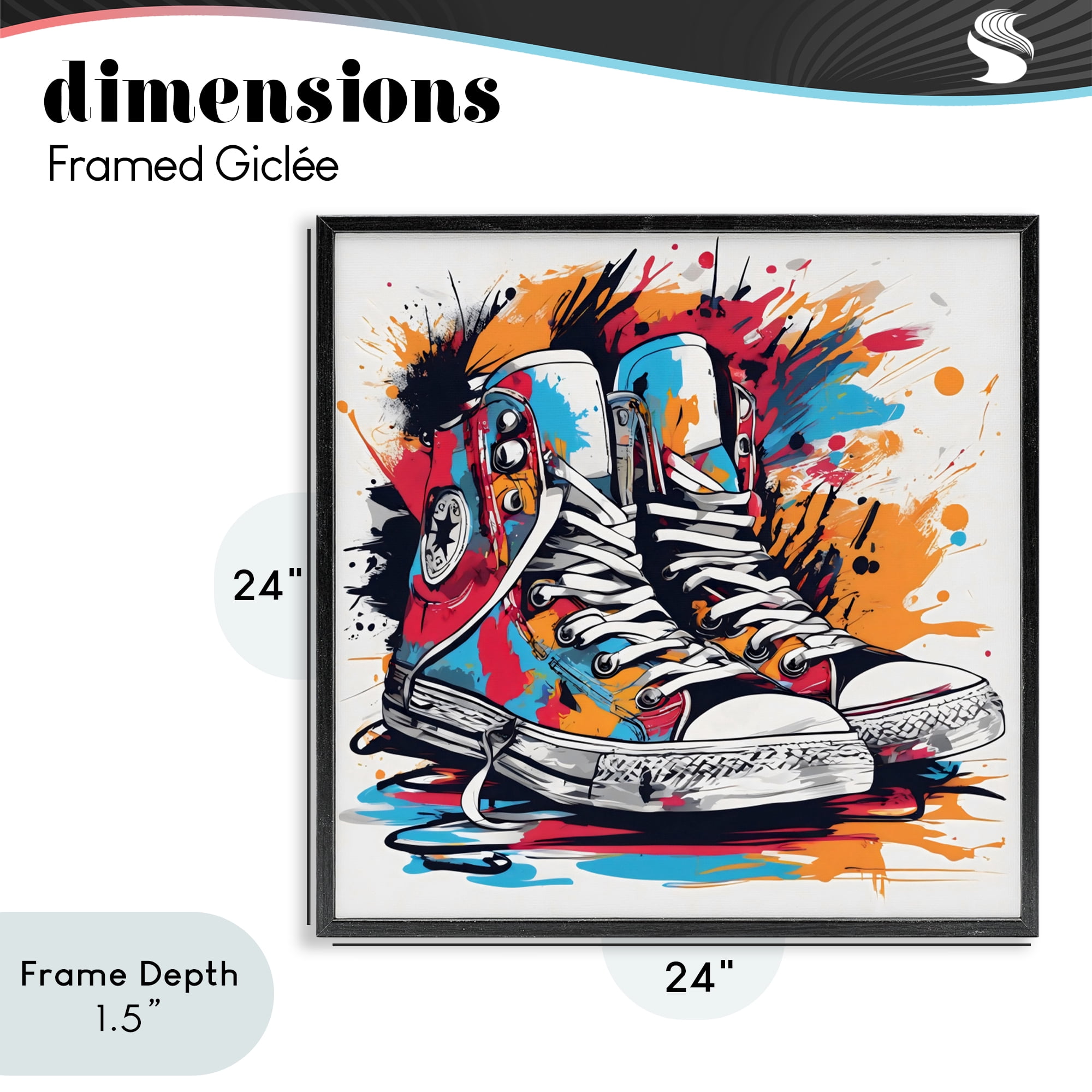 Stupell Industries Colorful Sneakers Graffiti Splash Black Framed Giclee Art, design by Creative Studio