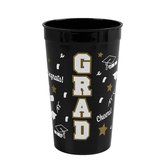 Fun Express 6 3/4" 32 oz. Bright Black Grad Reusable Plastic Tumblers - 12 Ct.