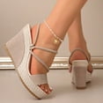 thumbnail image 5 of Rokment 2-Ways Convertible Slingback Slides Platform Wedge Sandals with Back Straps Fashion Casual Espadrilles Chunky ultra High Heels Dress Slip on Summer Shoes Beige Size 6, 5 of 7