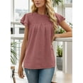 thumbnail image 2 of Weardear Womens Crewneck Tops Lace Crochet Pom Pom Shirt Flowy Short Sleeve Casual Shirts Blouses Tops, 2 of 5