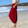 thumbnail image 6 of Miluxas Women's Harem Boho Casual Pants Elastic Waist Slacks Solid Color Wide Leg Beach Vacation Trousers with Pockets Red, 6 of 6
