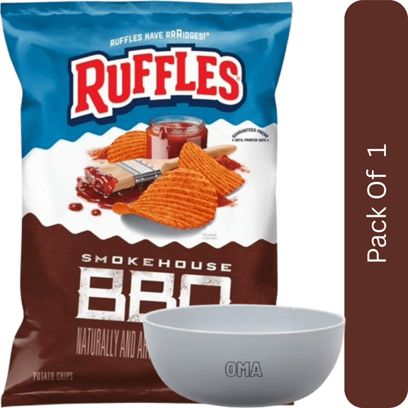 Ruffles Smokehouse BBQ Potato Chips – 8 oz Bag-With Olive White Bowl By OMA