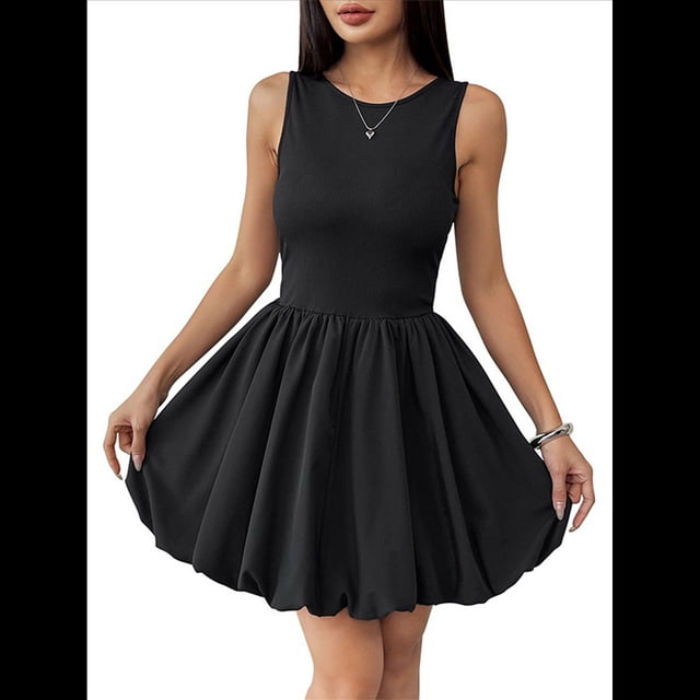 Vestidos para Mujer, Informales, Sin Mangas, con Espalda Descubierta, Cuello Redondo, Minivestido Corto con , Vestido Veraniego Negro XL