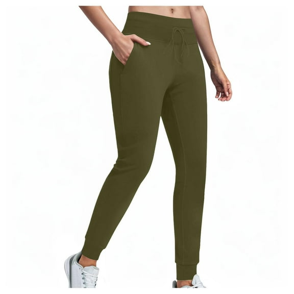 YDFCWXW Womens Fleece Lined Athletic Joggers High Waisted Winter Warm Thermal Sweatpants Workout Lounge Yoga Pants with Pockets AG, M