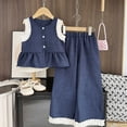 thumbnail image 2 of HCNTES Little Girl 2 Piece Summer Set Short Sleeve Round Neck Top Comfy Pants Elastic for Kids Girl 4T 5T 6T 7T Casual School Dailywear(H03-Navy,2-3 Years), 2 of 6