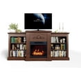 thumbnail image 2 of Tv Stand with Fireplace, 67" Rustic Media Console Table for 80" TVs, Farmhouse Entertainment Center with 23" Electric Fireplace Heater, Open Shelves, Side Cabinets, Storage for Living Room, 2 of 5