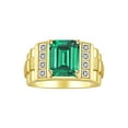 thumbnail image 1 of RYLOS Men's Rings 14K Yellow Gold Designer Style 10X8MM Emerald Cut Shape Gemstone & Diamonds Emerald May Birthstone Rings For Men Size 10, 1 of 5