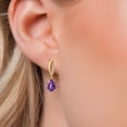 thumbnail image 3 of Gem Stone King 10K Yellow Gold Purple Amethyst and Lab Grown Diamond Stud Dangle Earrings for Women | 1.61 Cttw | Gemstone February Birthstone | Pear Shape 8X5MM, 3 of 6