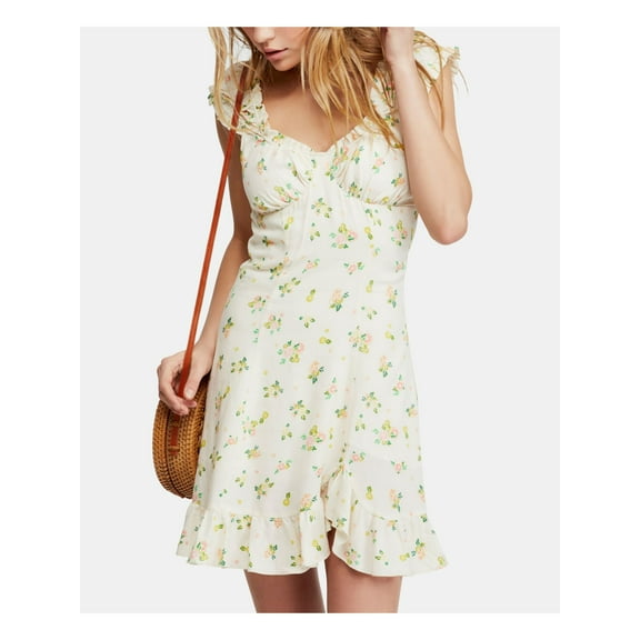 Free People Women Size Medium M Ivory Shift Dress Cactus Flower Combo M