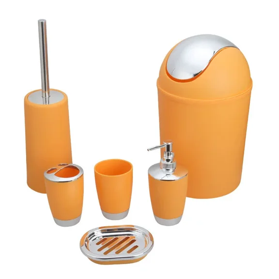 XmhyTop Bathroom Accessories Set,6 Pcs Plastic Gift Set -Orange