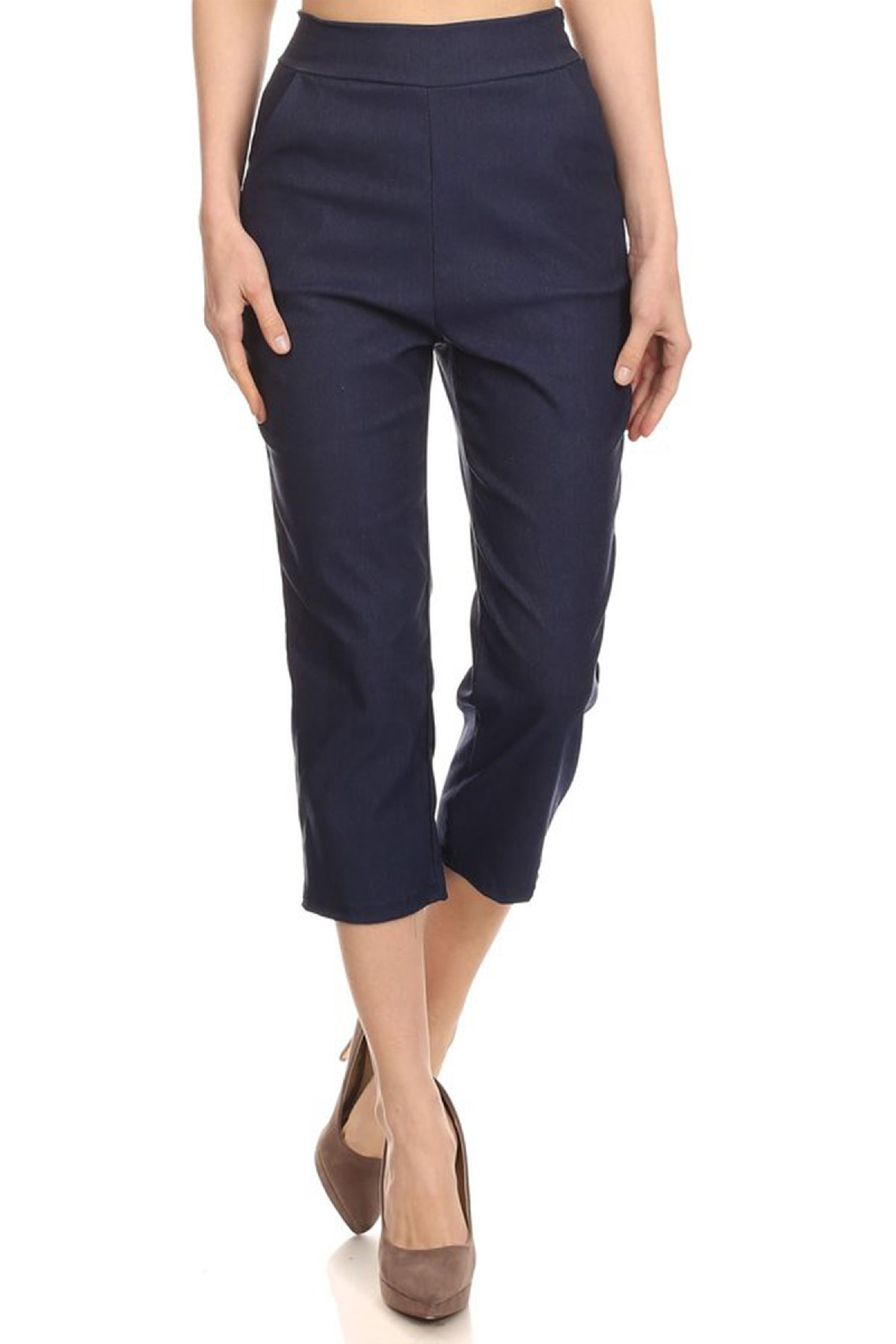Women's Casual Pull On High Waist Stretch Printed Solid Basic Pockets