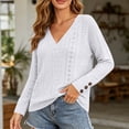 thumbnail image 3 of Smsaxvxz Sweaters for Women Lightweight Loose V-neck Long Sleeve Hollow Out Knit Pullover Tops Fall Fashion Blouse White M, 3 of 9