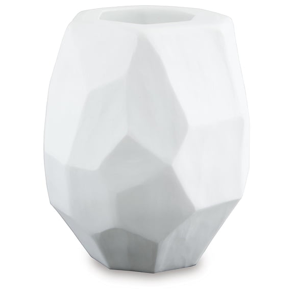 Signature Design by Ashley Karenton 10" Glass Vase, White Hand-Carved Finish