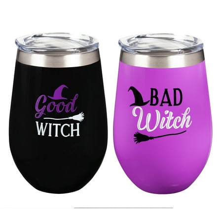 

Double Wall Vacuum Wine Tumbler Gift Set Set of 2 12 OZ Good Witch/Bad Witch