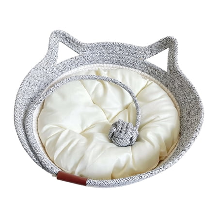 Cat Bed with Removable Cushion Play Rope Basket Design All Seasons Durable Pet Sleeping Mat for Indoor Use