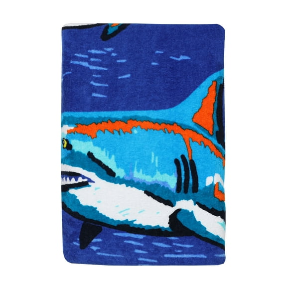 Mainstays Printed Beach Towel, Blue Shark, 28" x 60"