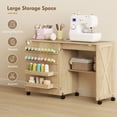 thumbnail image 3 of Table Pliante pour Machine à Coudre avec Rangement - Table d'Artisanat en Bois Naturel sur Roulettes pour Salon, Chambre et Bureau - Conception d'Armoire Compacte avec Chevilles et Tablette, 3 of 7