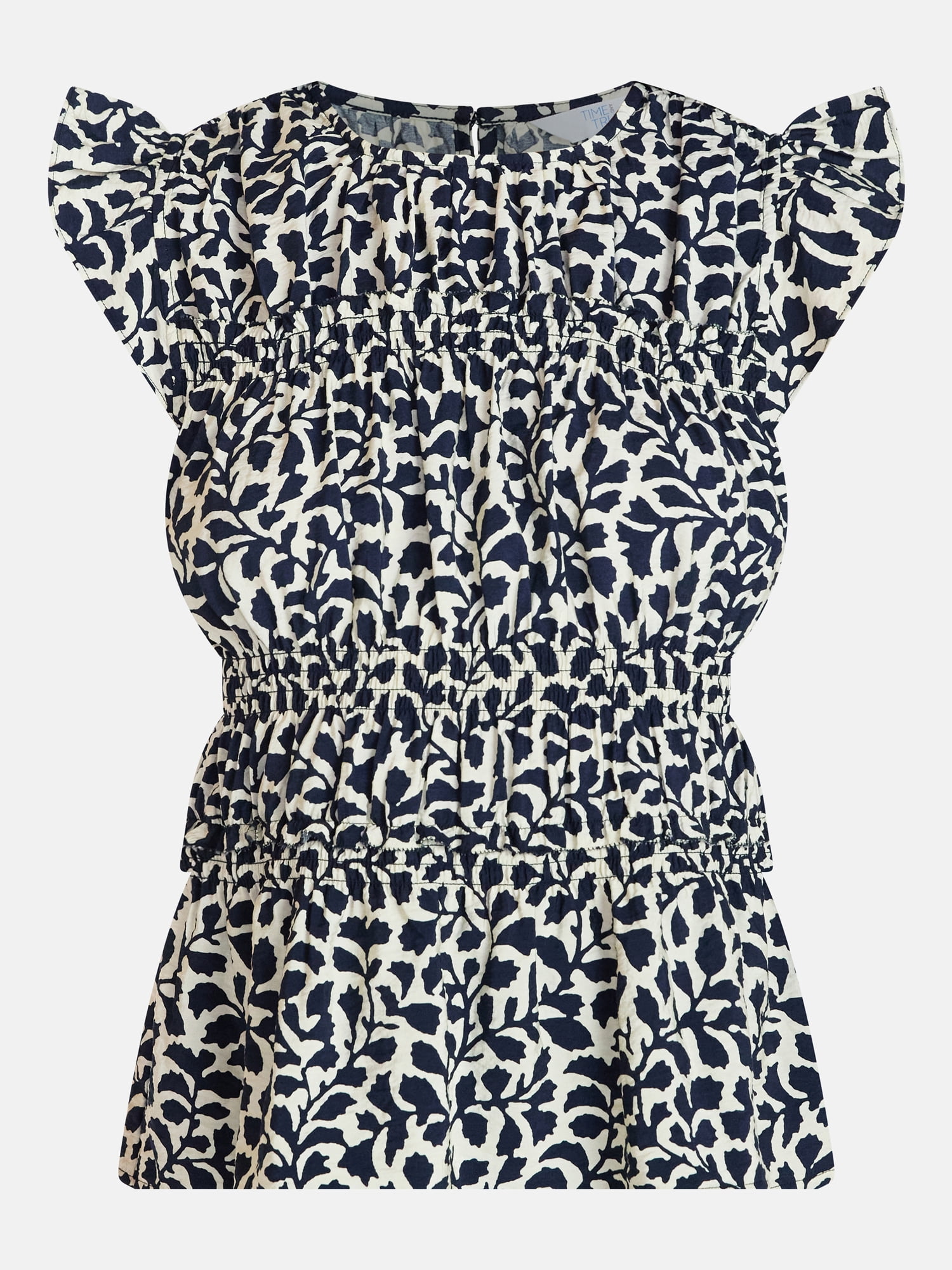 Time and Tru Women's Sleeveless Smocked Top with Ruffle Trim, Sizes XS-XXXL