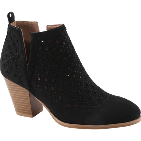 Women's Cutout Ankle Boots Chunky Block Heel Round Toe Short Booties Slip On Western Boot