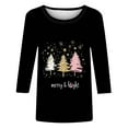 thumbnail image 4 of Feancey Women's Christmas T Shirt Wine Glass Print Plus Size Tops Dressy Casual 3/4 Sleeve Round Neck Blouse Holiday Funny Gifts Black M, 4 of 5