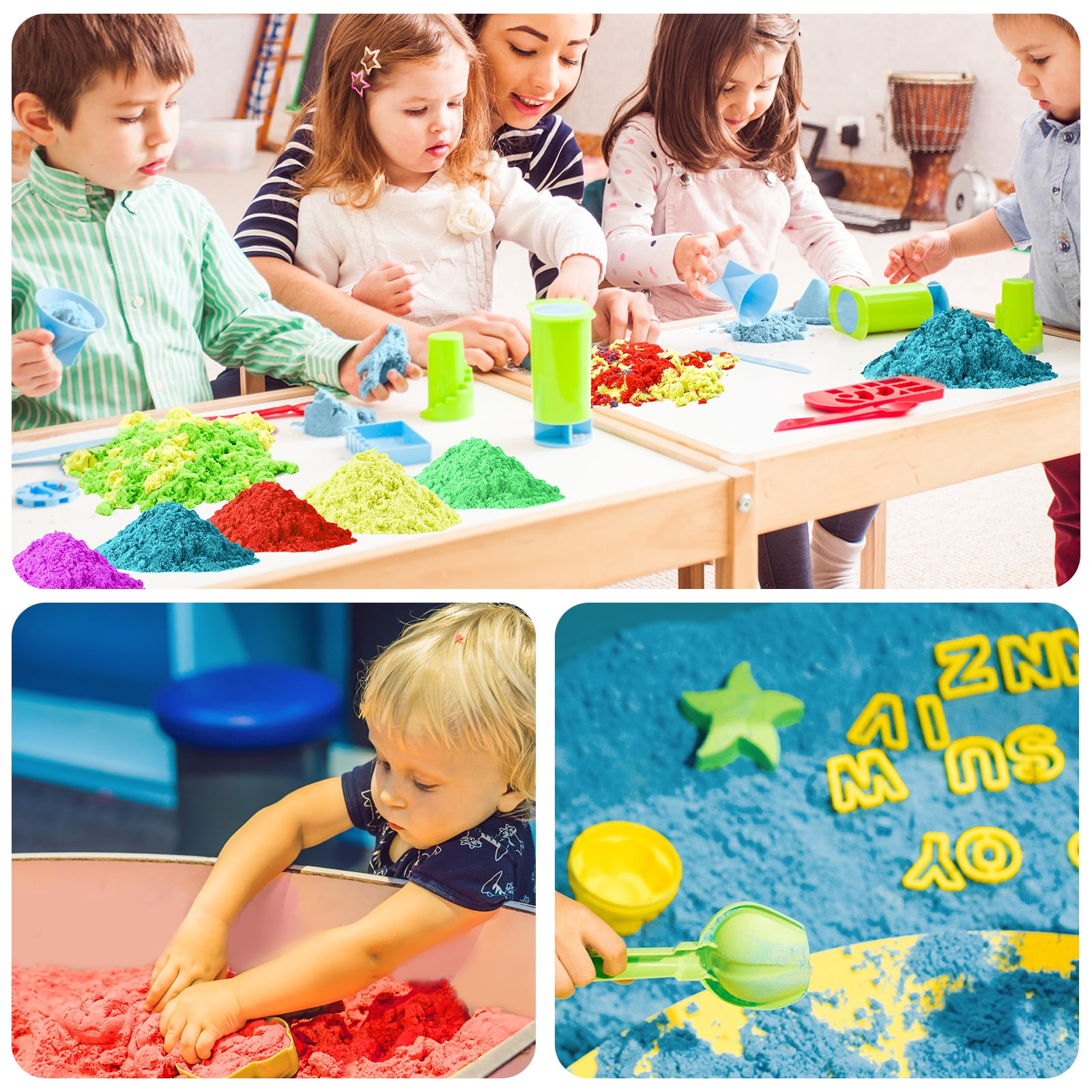NiToy FlexiSand 11lbs Play Sand, Moldable Self-Sticking, Never Dries Out - Fun for Kids Bulk Refill for Sensory Sand Box Toys, Ideal for Shaping, Squeezing, Scooping, Rolling and Molding (5 Colored)