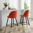 thumbnail image 2 of Counter Stool Chair, Set of 2, Velvet, Metal Steel, Orange, Modern Contemporary Urban Design, Bar Pub Cafe Bistro Hotel Restaurant Hospitality, 2 of 10