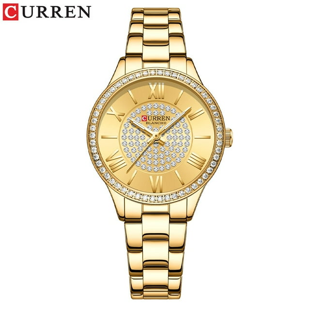 CURREN Mode Luxueuse Montre à Quartz en Acier Inoxydable Montres pour Femmes Cadran Simple Montre-Bracelet à Strass Design Original Horloge