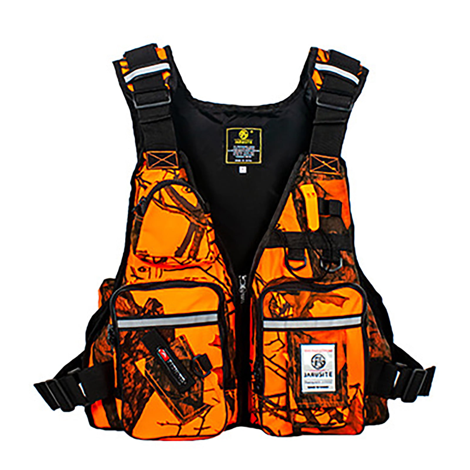 Multi-Pockets Life Jacket with Foam Pad Sleeveless Jacket Life-Saving Vest 