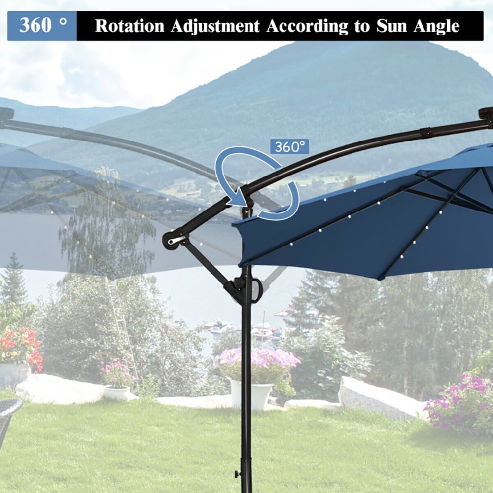 Aimee Lii 10 ft 360° Rotation Solar Powered LED Patio Offset Umbrella, Table Umbrella Outdoor Patio, Blue Aimee Lii 10 ft 360° Rotation Solar Powered LED Patio Offset Umbrella, Table Umbrella Outdoor Patio, Blue